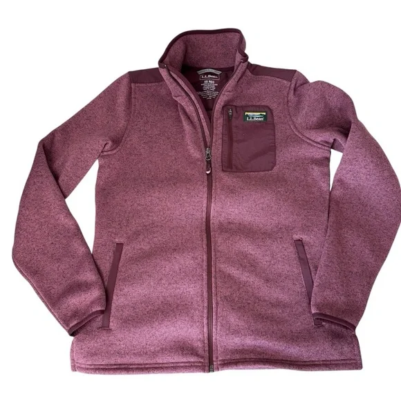 LL Bean Women’s Jacket Sweater Fleece Full-Zip XSmall Mauve Maroon Zip Pockets - Picture 4 of 9